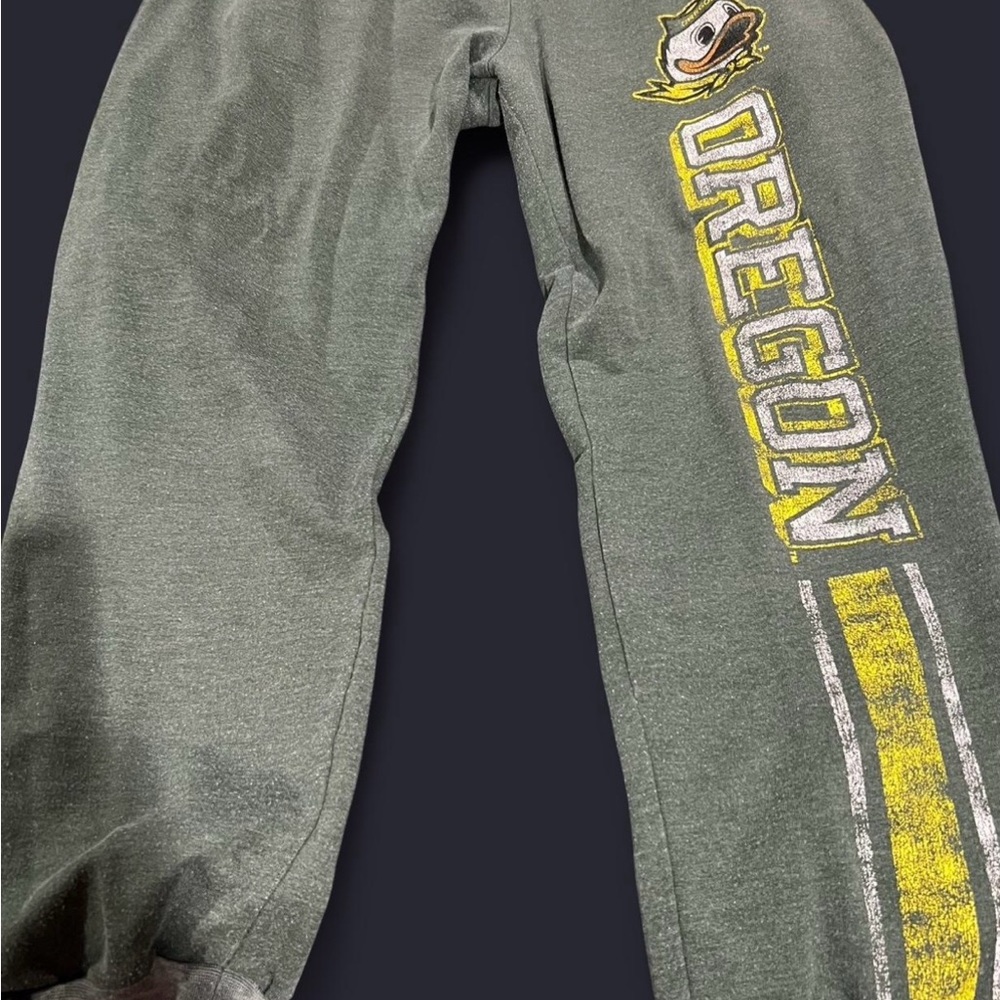 Green and Yellow Track Pants with Oregon Graphics